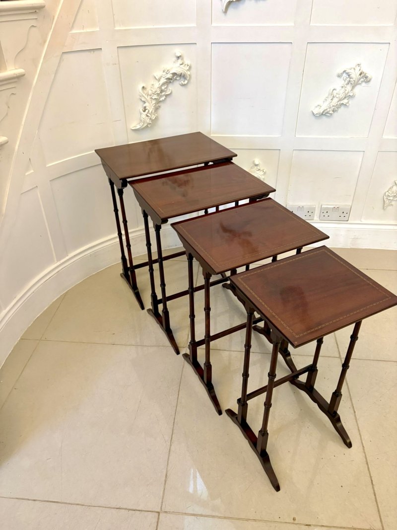 Antique Edwardian Mahogany Quartetto Nest of Tables with Satinwood Inlay - Image 2